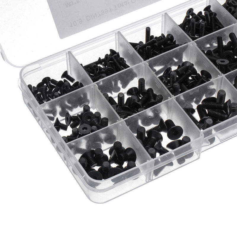 Suleve MXCH7 460Pcs M3 M4 M5 Flat Head Hex Socket Screw Carbon Steel 10.9 Grade Bolt Nut Assortment Kit 8-20mm