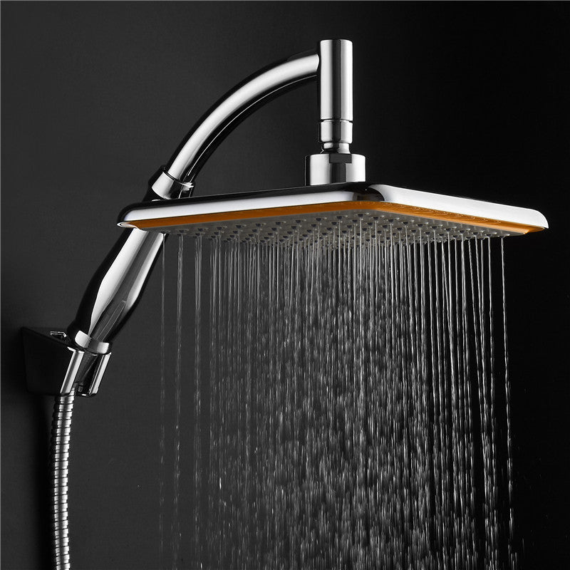 Mrosaa 9 Inch Top Rain Shower Head Square 360 Rotatable Pressurized Top Spray + Conversion rods + Hose + Shower Holder