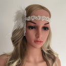 White Diamond Flapper Girls With Feather Plume Headband HairPiece