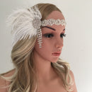 White Diamond Flapper Girls With Feather Plume Headband HairPiece