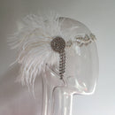 White Diamond Flapper Girls With Feather Plume Headband HairPiece