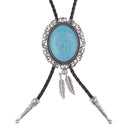 Turquoise Feather Native American Bolo Tie Necklace Western Cowboy Bolas Rodeo Bootlace Tie