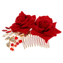 Wedding Bridal Pearl Hair Comb Red Rose Crystal Headpiece Hair Accessory 10 x 9cm
