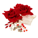 Wedding Bridal Pearl Hair Comb Red Rose Crystal Headpiece Hair Accessory 10 x 9cm