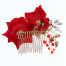 Wedding Bridal Pearl Hair Comb Red Rose Crystal Headpiece Hair Accessory 10 x 9cm