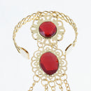 Belly Dance Clothing Accessories Gold Bracelet Finger Nails with Artificial Red Jewelry and Wrist Part Adjustable