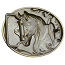 Western Belt Buckle Replacement - Engraved Horse Head - Oval Cowboy Belt Buckle