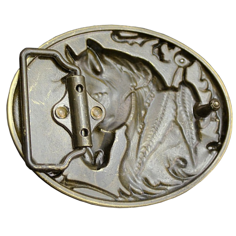 Western Belt Buckle Replacement - Engraved Horse Head - Oval Cowboy Belt Buckle