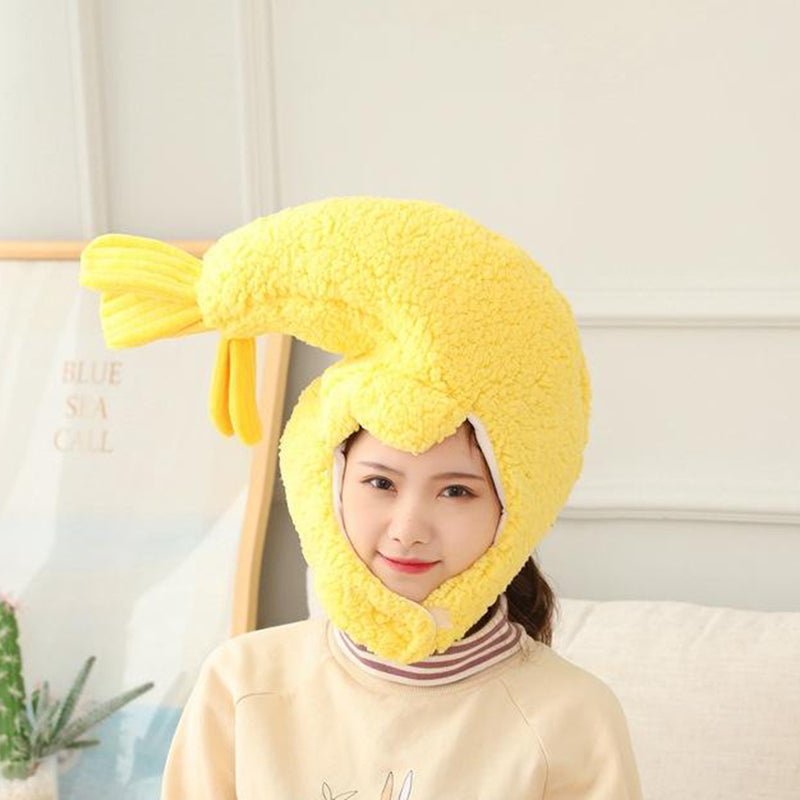 Cute Plush Lobster Prawn Hat Girls Earflap Animal Cap Head Warmer Selfie Tools