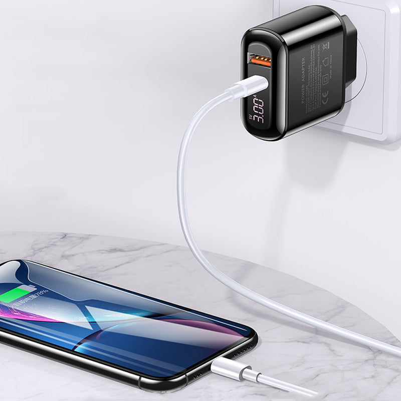 UASMS 18W QC3.0 PD Dual Port Digital Display Fast Charging Wall Charger Adapter For iPad Pro iPhone 8Plus XS 11 Pro Huawei P30 Pro Mate 30 5G Oneplus 7T Pro