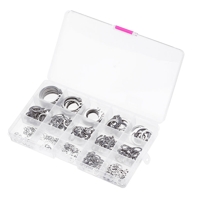 Suleve MXSW5 225Pcs Stainless Steel C Clip 3-25mm Snap Ring Washer External Retaining Circlip Kit