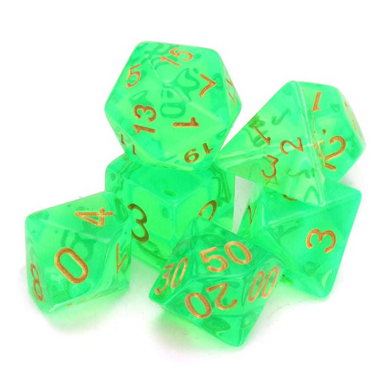Polyhedral Dice with Bag Light Green 7 Piece Set DnD RPG