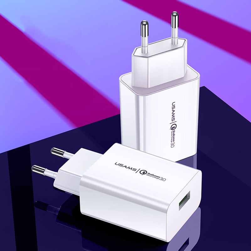USAMS 18W Quick Charge 3.0 Fast Charging USB Charger For iPhone XS XR 11 Pro Huawei P30 Pro Mate 30 Xiaomi Mi9 9Pro S10+ Note 10