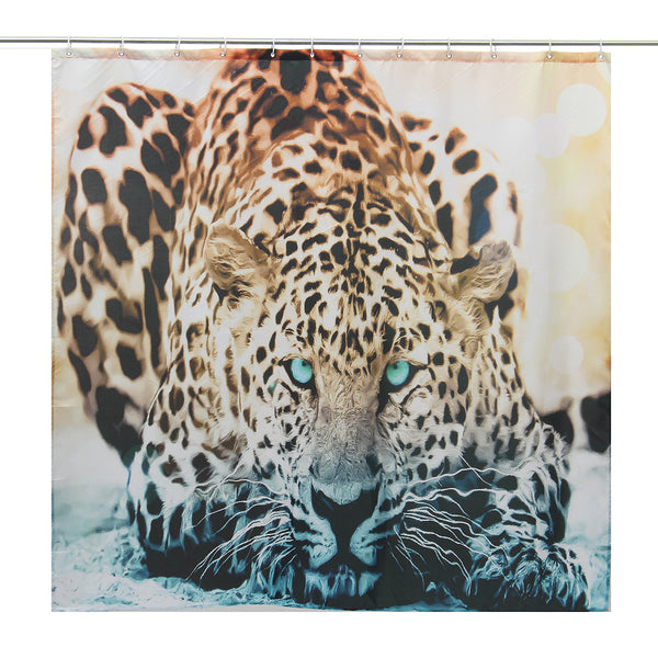 180 x 180cm Snow Leopard Home Bathroom Shower Curtain Waterproof Fabric +12 Hooks