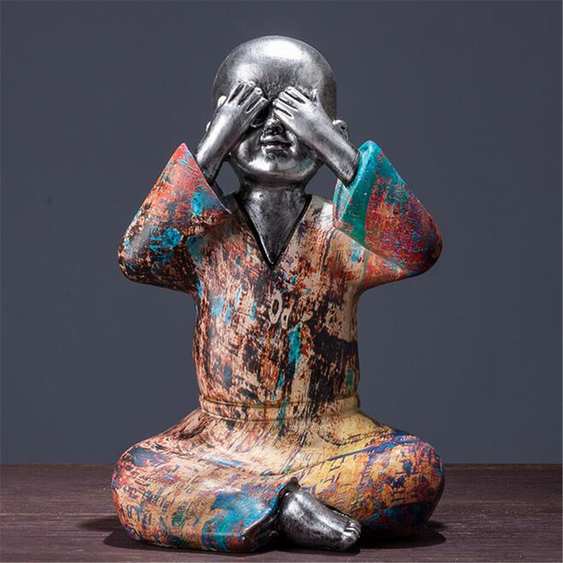 3PCS Speak Hear See No Evil Buddist Monk Resin Ornament Home Office Decorations Gift