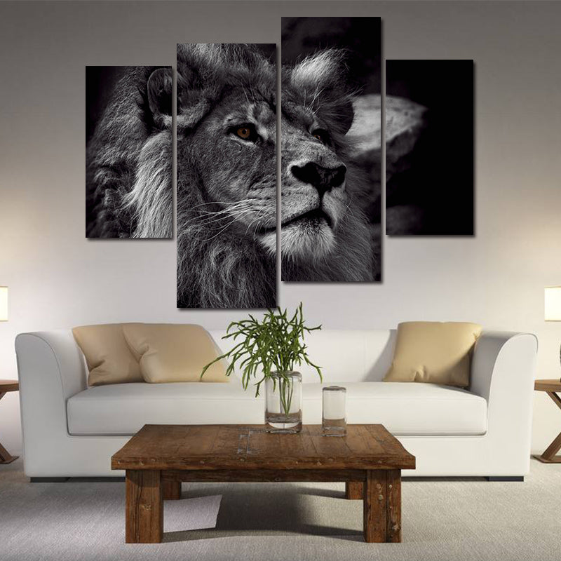Miico Hand Painted Four Combination Decorative Paintings Lion Head Wall Art For Home Decoration