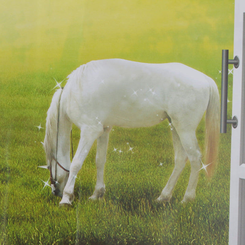 3D Grassland White Horse Scenery False Window PVC Decal Wall Sticker Muarl Home Room Decor
