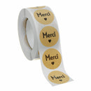 500Pcs/Set French Merci Stickers Roll Kraft Paper Round Sealing Commercial Labels