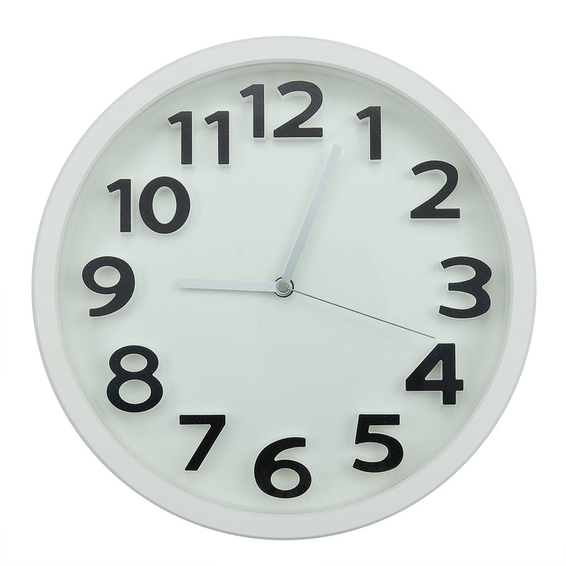 34cm Silent Round Wall Mountable Quartz Analogue Clock White and Blue Frame