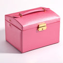 Jewelry Box with Drawer Handle Mirror PU Leather 3 Layer Storage Case Organizer