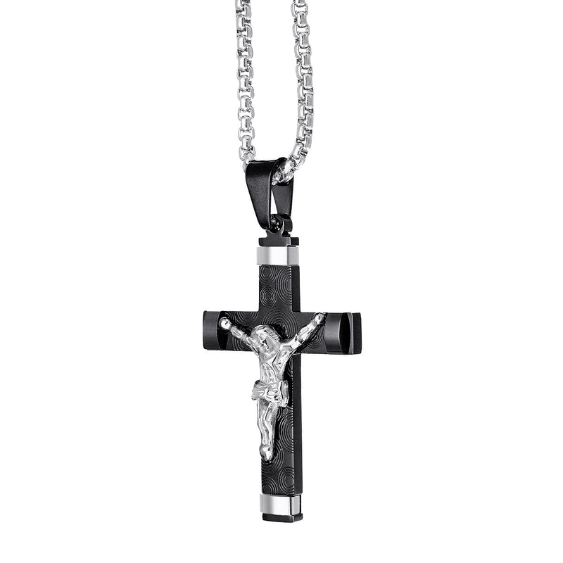 Stainless Steel Christ Jesus Cross Crucifix Patterned Pendant Necklace Chain