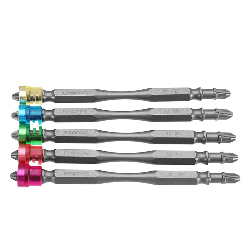 Broppe 10pcs 100mm Magnetic PH2 Screwdriver Bit ABS Ring 1/4 Inch Hex Shank Drywall Screwdriver