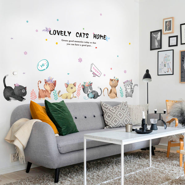 Miico SK7184 Hand-Painted Cat Wall Sticker Children's Room Kindergarten Decorative Stickers DIY Sticker