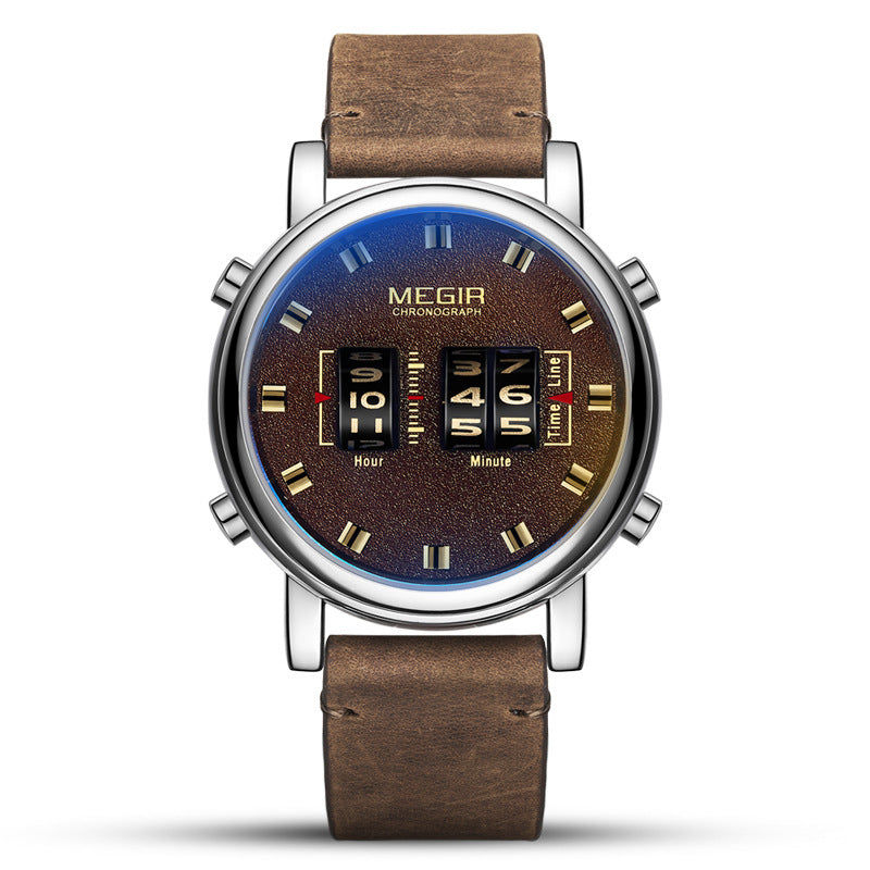 MEGIR 2137 Business Style Leather Strap Men Wrist Watch Unique Design Quartz Watches