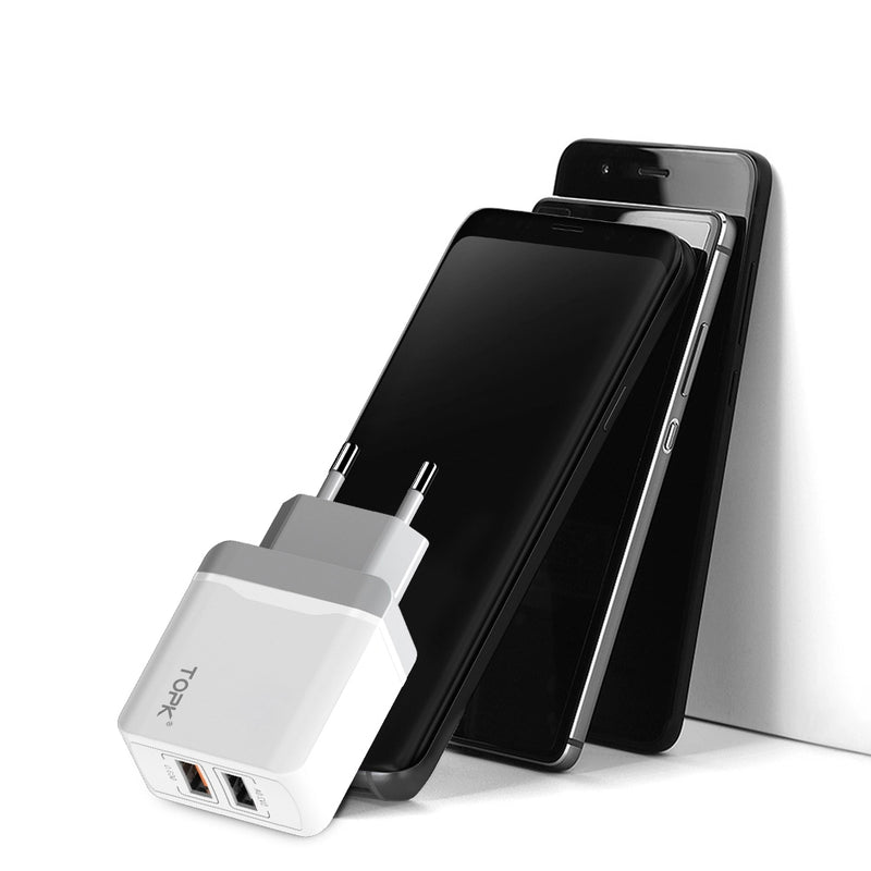 TOPK 3A QC 3.0 Quick Charging Dual USB Ports EU Charger Adapter For iPhone X XS Oneplus Pocophone HUAWEI P30 XIAOMI MI9 S10 S10+