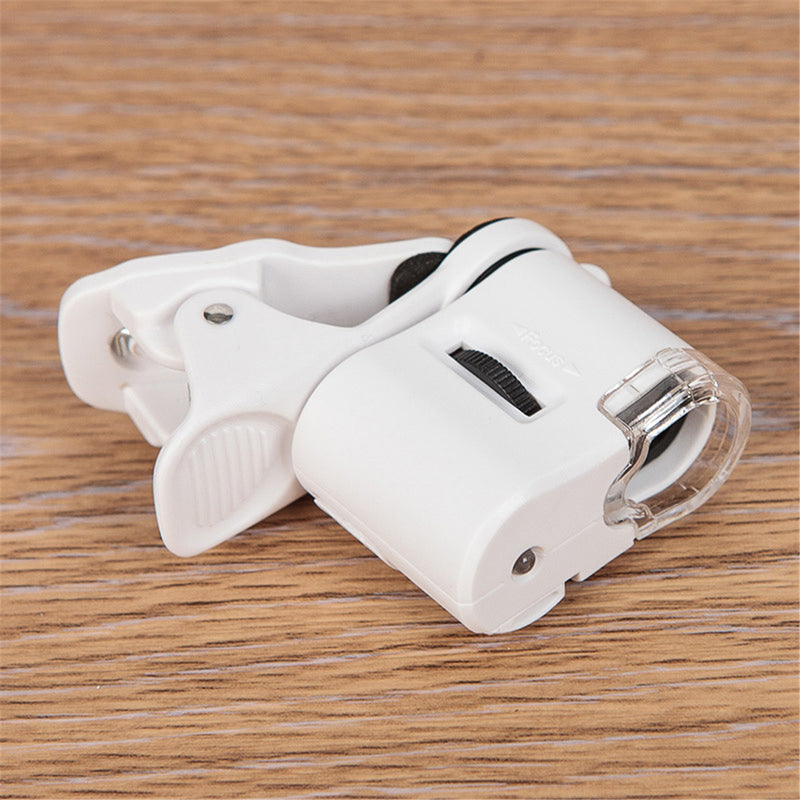 60X Phone Microscope Lens Magnifier Clip With LED Light UV Currency Detector