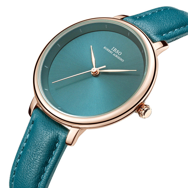 IBSO 6606 Simple Design Ladies Wrist Watch Business Style Leather Band Quartz Watch