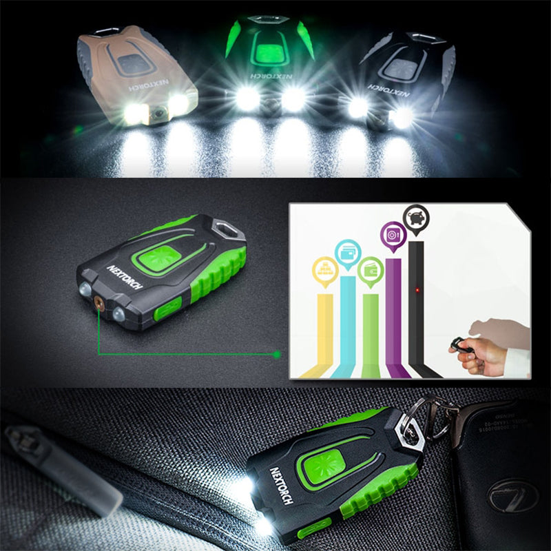 NEXTORCH GL20 60LM USB Rechargeable LED Keychain Light  260 Wide Angle EDC Flashlight Mini Laser Whip