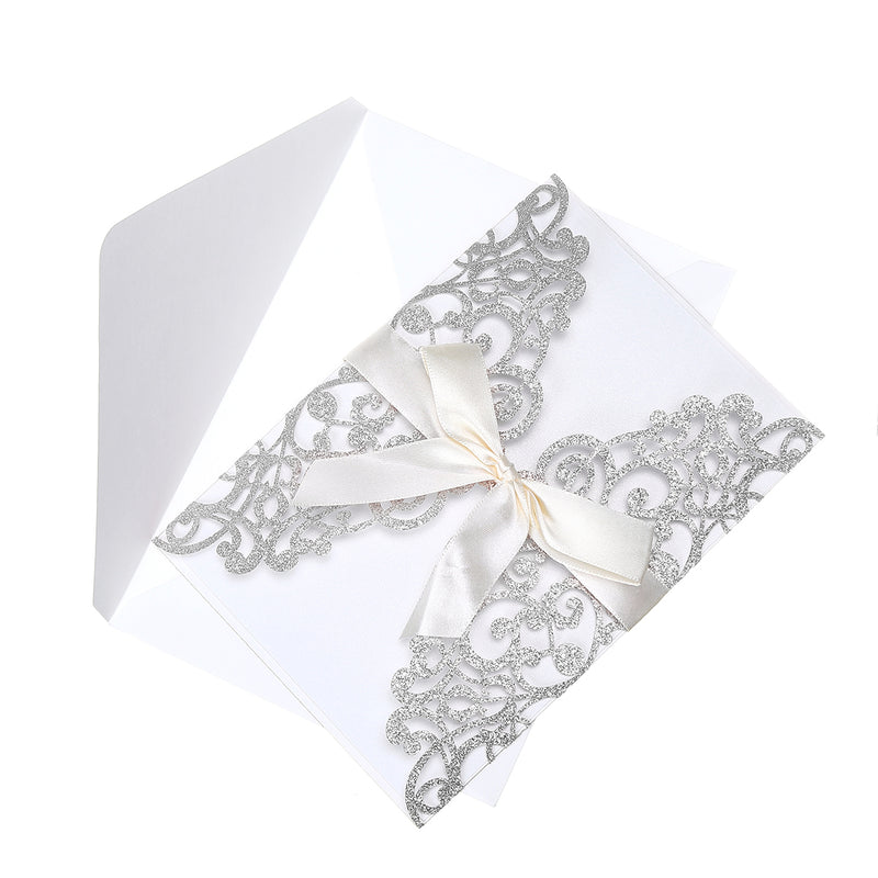 10Pcs Wedding Invitation Greeting Cards Laser Cut Party Invitations with Brown Kraft Card Inser