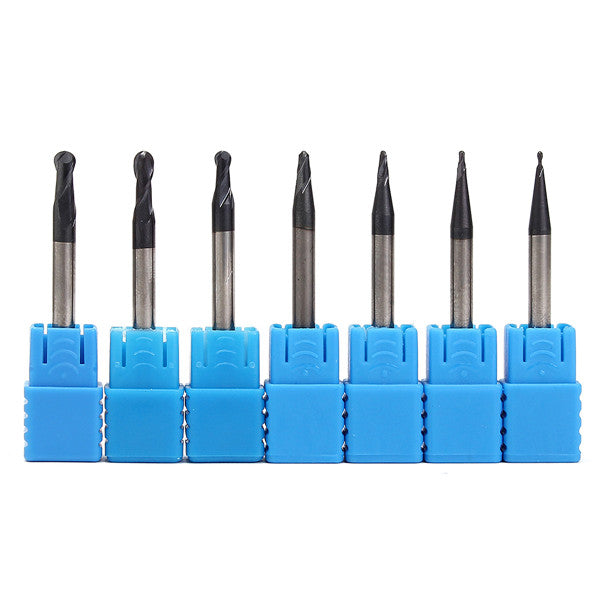 7pcs Radius 0.5-2.0mm 2 Flutes Ball Nose End Mill Cutter Set CNC Tool