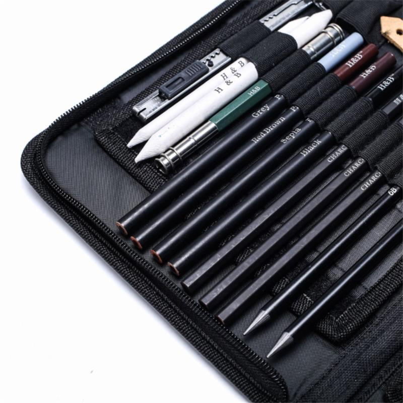 H&B HB-TZ65 48Pcs Sketching Pencils Set Art Supplies Sketch Tool Set Painting Pencil Professional Drawing Sketching Art Kit with Carrying Bag