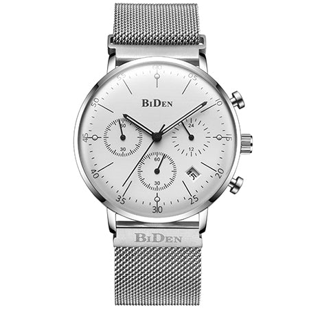 BIDEN BD00527 Luminous Display Chronograph Quartz Watch Full Steel Business Men Wristwatch
