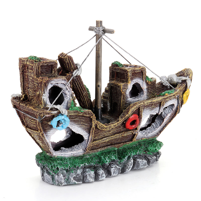 Aquarium Ornament Wreck Sailing Boat Sunk Ship Destroyer Fish Tank Cave Decorations
