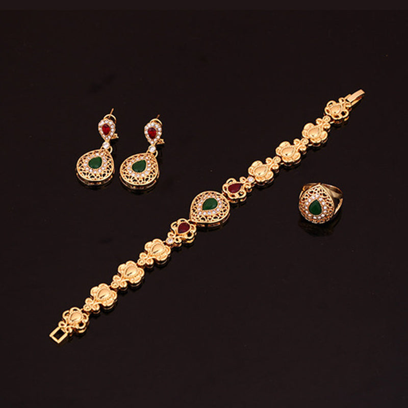 Gold Plated Rhinestone Crystal Wedding Party Necklace Bracelet Ring Earring Set Jewelry Set For Women