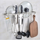 Stainless Steel Pipe Wall Mount Kitchen Storage Rack Pot Lid Holder Spoon Hook