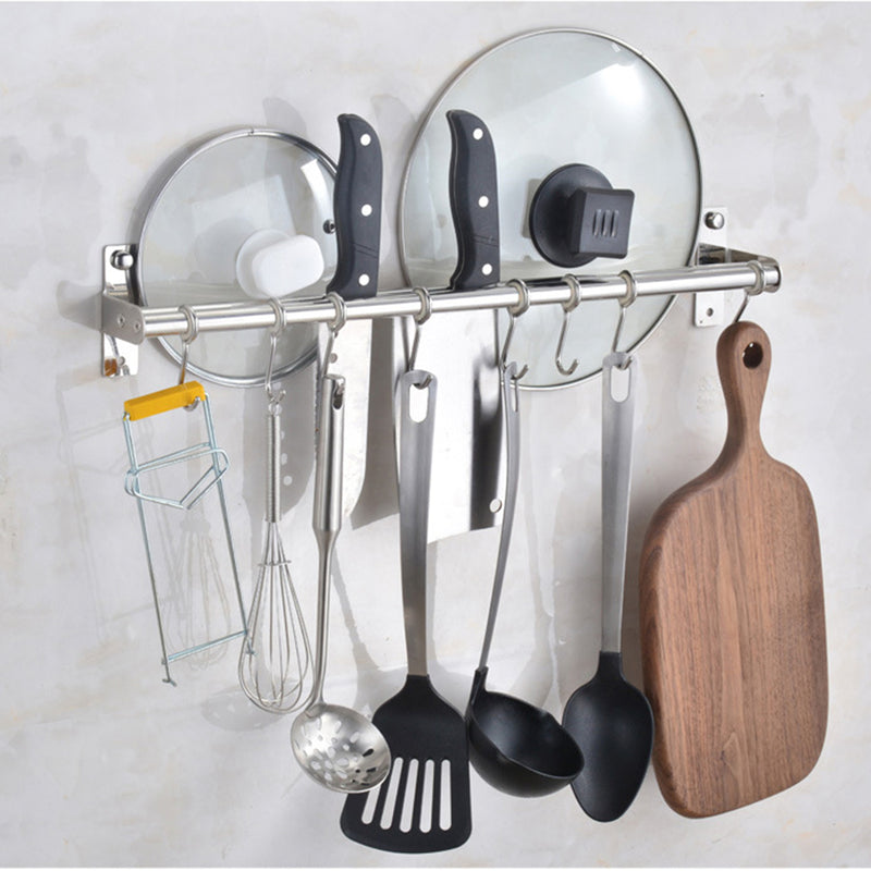 Stainless Steel Pipe Wall Mount Kitchen Storage Rack Pot Lid Holder Spoon Hook