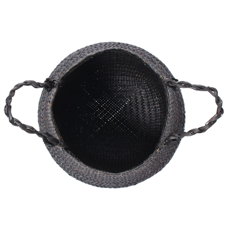 Black Seagrass Belly Basket Storage Holder Plant Pot Bag Home Decoration Storage Baskets