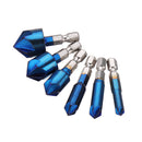 Drillpro 6pcs 6-19mm Countersink Drill Bit 5 Flutes Hex Shank Nano Blue Coated Chamfer Cutter Set