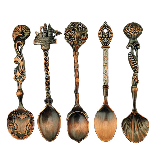 Honana 5 Pcs/Set Mini Bronze Vintage Royal Style Coffee Cooking Spoon Ice Cream Dessert Sugar Scoop