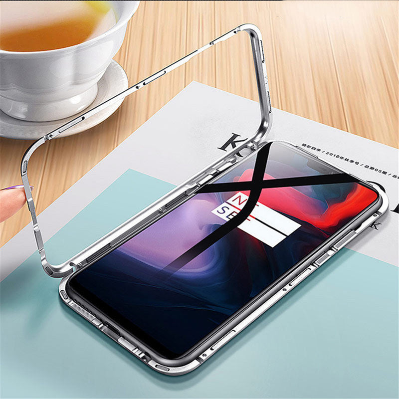 Bakeey Magnetic Adsorption Metal Frame Temerped Glass Back Cover Protective Case For OnePlus 6T