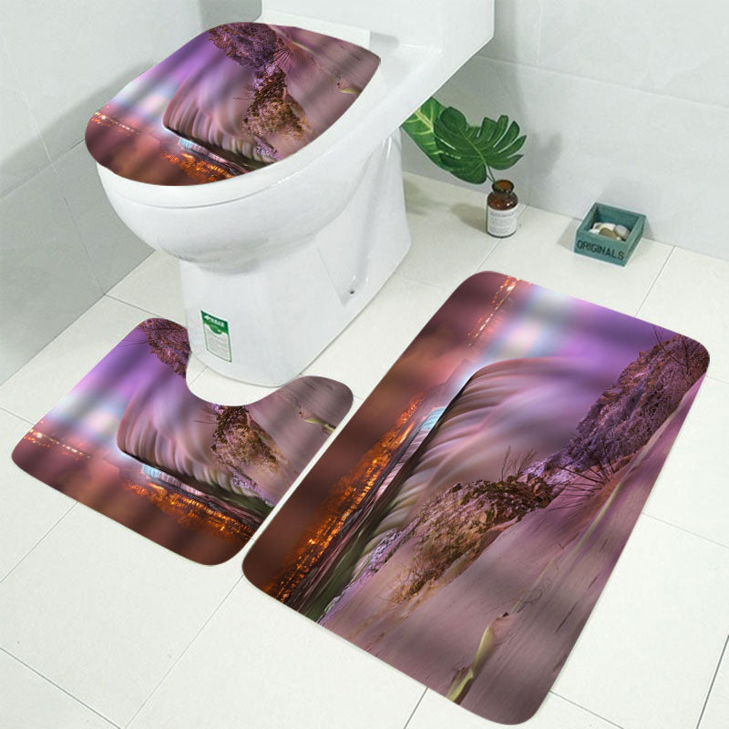 Waterproof Printing Waterproof Bathroom Shower Curtain Toilet Cover Mat Set