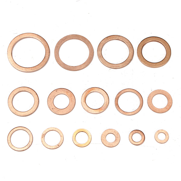 150Pcs Solid Copper Washers Sump Plug Assorted Washer Set Plastic Box 15 Sizes
