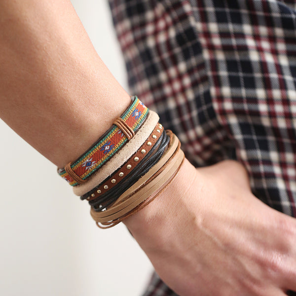 Casual Unisex Multi Bracelet Adjustable Woven Leather Bracelets for Men Gift for Him Her