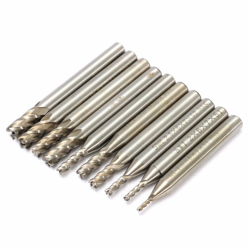 10pcs 1.5-6mm 4 Flute End Mill Cutter 6mm Shank Straight Shank Drill Bit