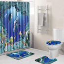 4 Pieces Polyester Fiber Nonslip Bath Mat U-shaped Contour Mat Toilet Lid Cover Shower Curtain Set