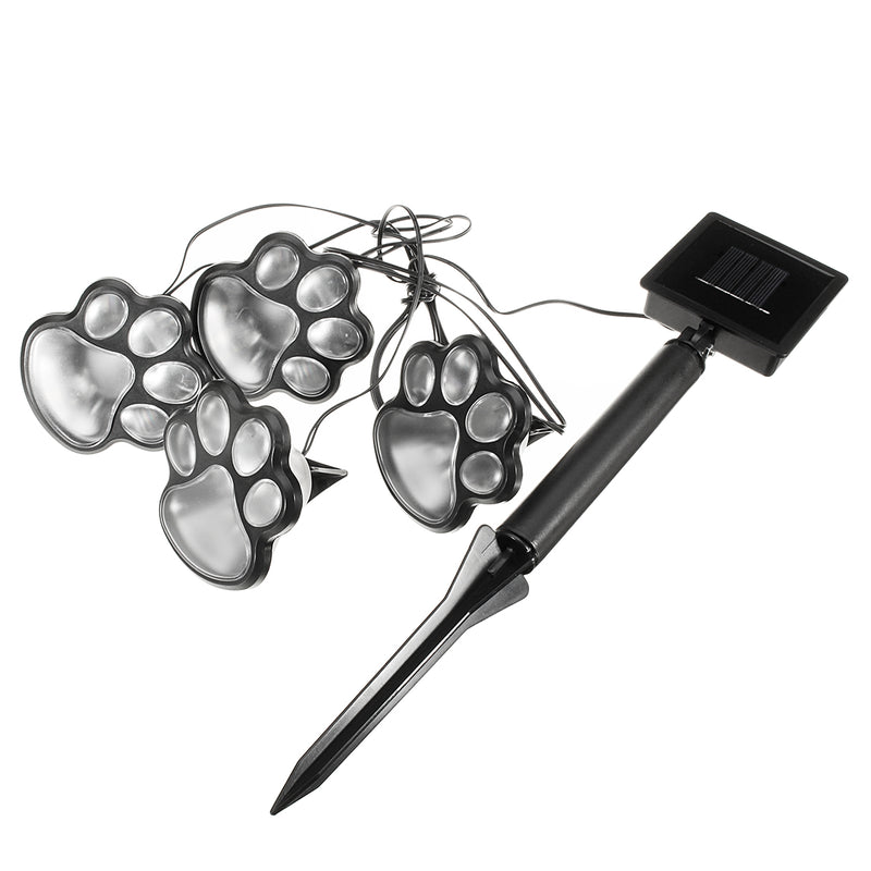 Solar Powered Pure White 4 Dog Animal Paw Print Outdoor LED Fairy String Lights  for Garden